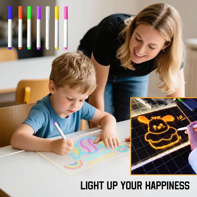 LGGbaodan Led Drawing Board, Led Note Board with Color Marker, 12"x8"Acrylic Dry Erase Message Board with Light, Led Writing Board for Christmas Gift. - Image 5